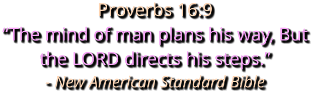 Proverbs 16:9 “The mind of man plans his way, But the LORD directs his steps.” - New American Standard Bible